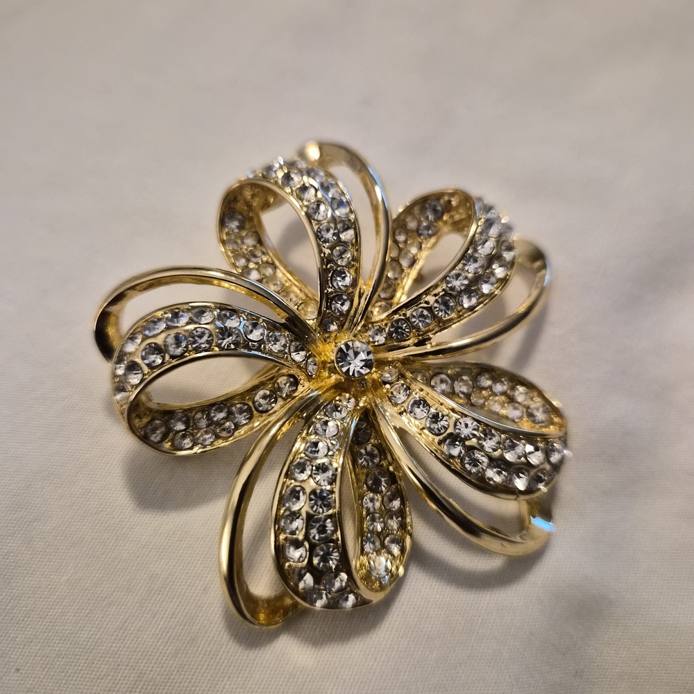 Monet Gold and Silver Crystal Brooch